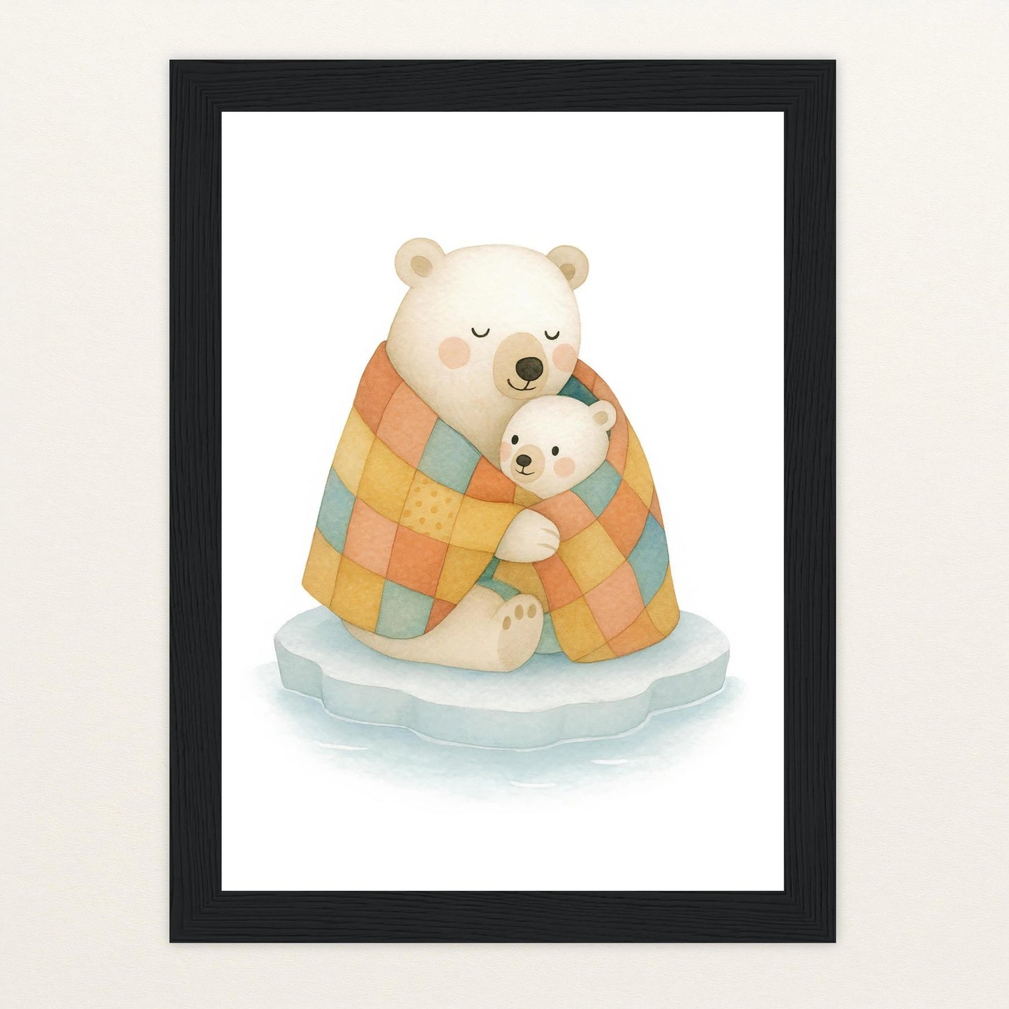 Pummel der Polarbär - Motiv: "Familie" Poster mit Holzrahmen von tinylearner