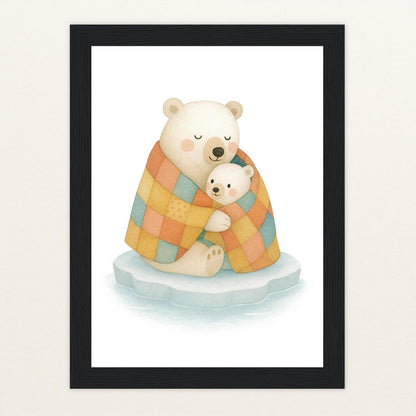 Pummel der Polarbär - Motiv: "Familie" Poster mit Holzrahmen von tinylearner