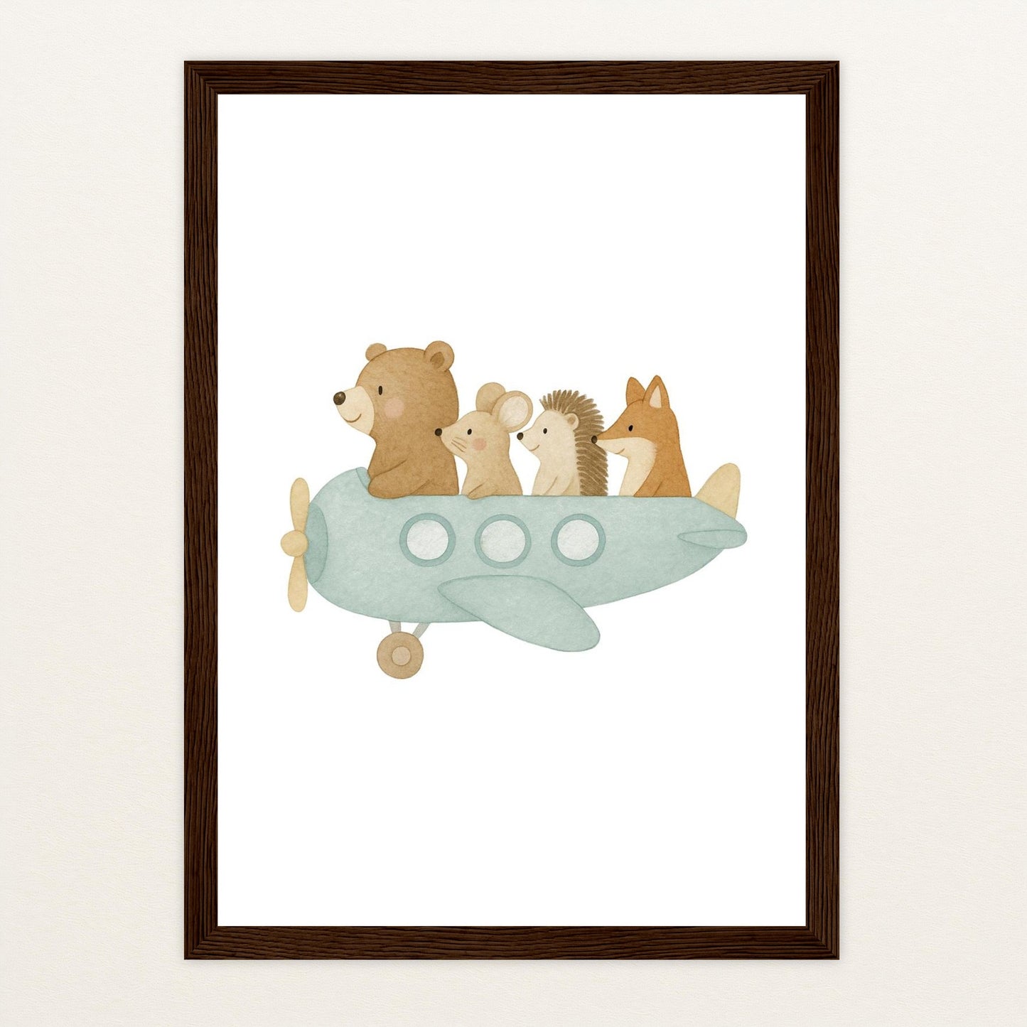 Tierfreunde - Motiv: "Flugzeug" Poster mit Holzrahmen von tinylearner