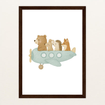 Tierfreunde - Motiv: "Flugzeug" Poster mit Holzrahmen von tinylearner