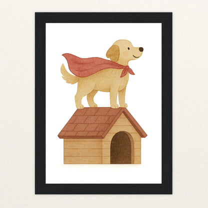 Hugo der Hund - Motiv: "Superheld" Poster mit Holzrahmen von tinylearner