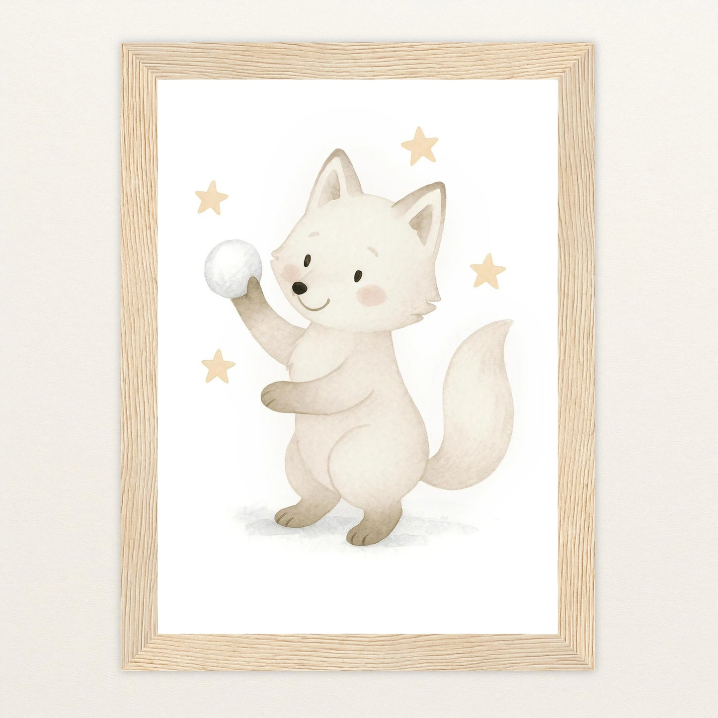 Pino der Polarfuchs - Motiv: "Schneeball" Poster mit Holzrahmen von tinylearner