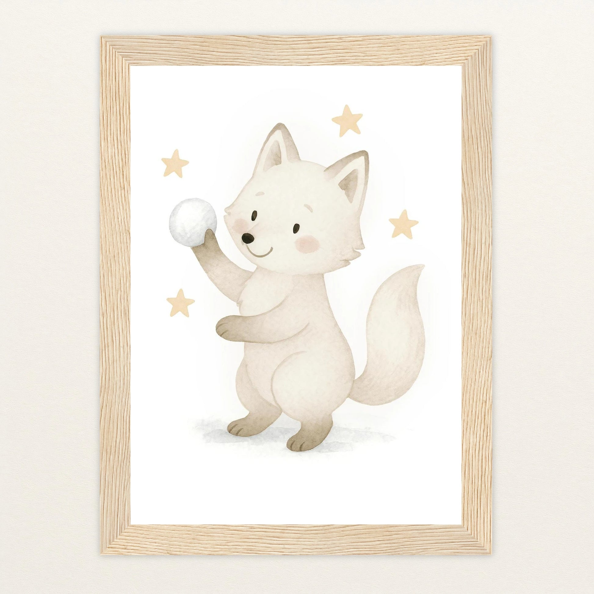 Pino der Polarfuchs - Motiv: "Schneeball" Poster mit Holzrahmen von tinylearner