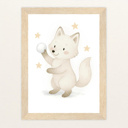 Pino der Polarfuchs - Motiv: "Schneeball" Poster mit Holzrahmen von tinylearner