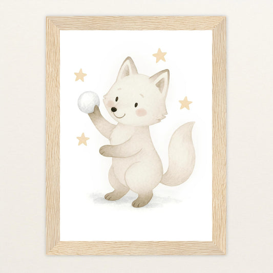 Pino der Polarfuchs - Motiv: "Schneeball" Poster mit Holzrahmen von tinylearner