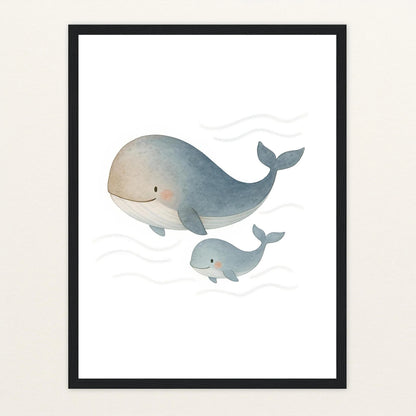 Willi der Wal - Motiv: "Familie" Poster mit Holzrahmen von tinylearner