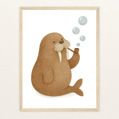 Wally das Walross - Motiv: "Blubbern" Poster mit Holzrahmen von tinylearner