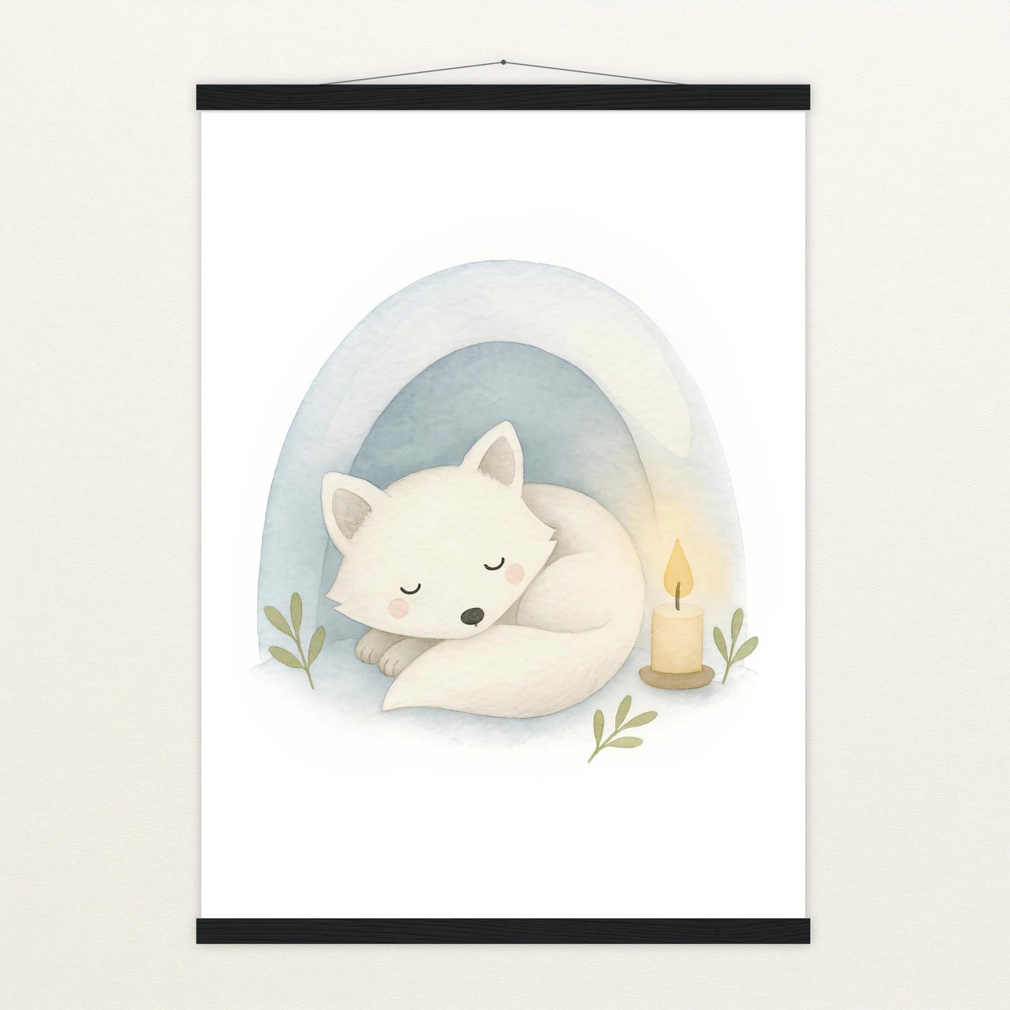 Pino der Polarfuchs - Motiv: "Schneehöhle" Poster mit Leisten von tinylearner