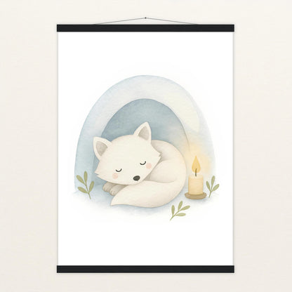 Pino der Polarfuchs - Motiv: "Schneehöhle" Poster mit Leisten von tinylearner