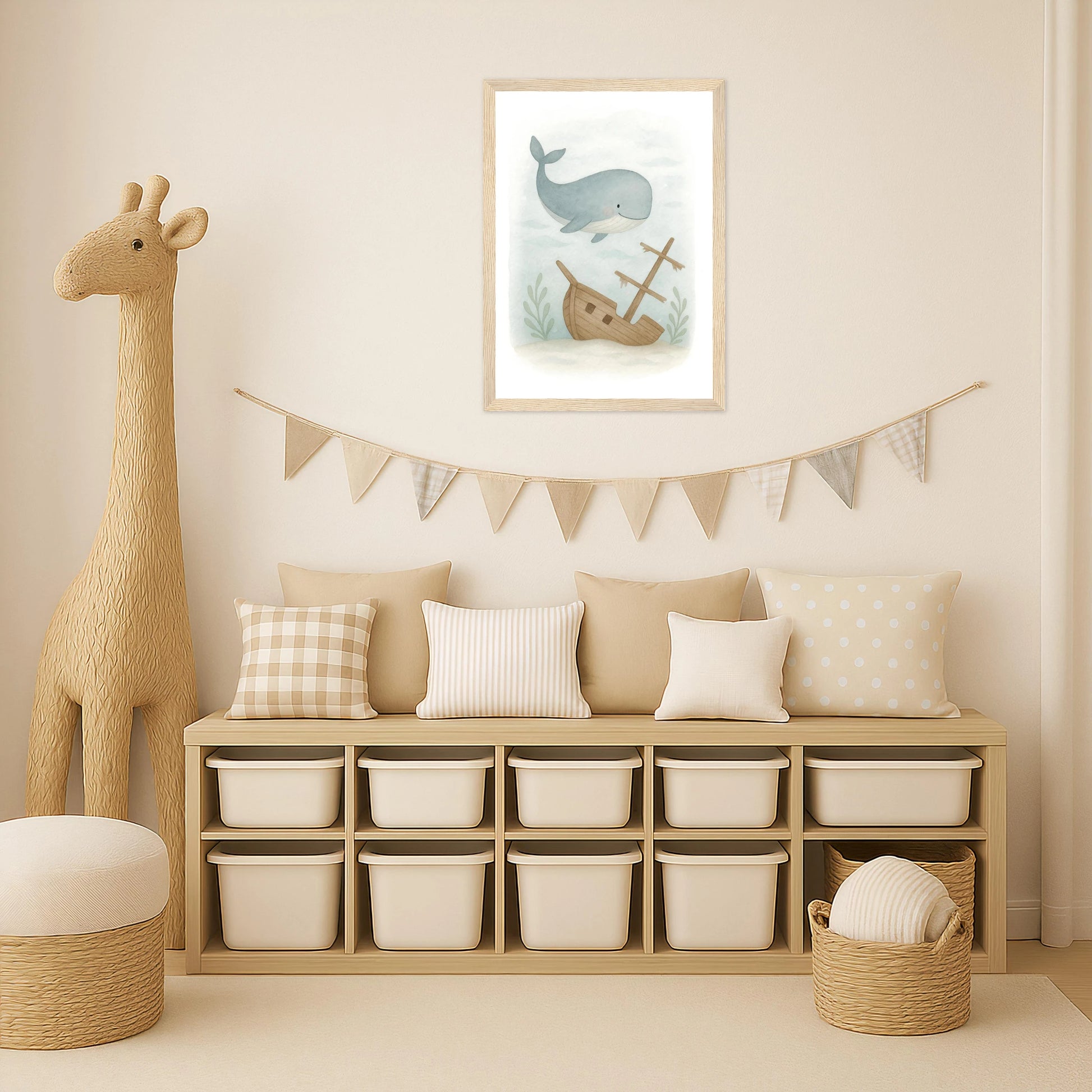 Willi der Wal - Motiv: "Schiffswrack" Poster mit Holzrahmen von tinylearner