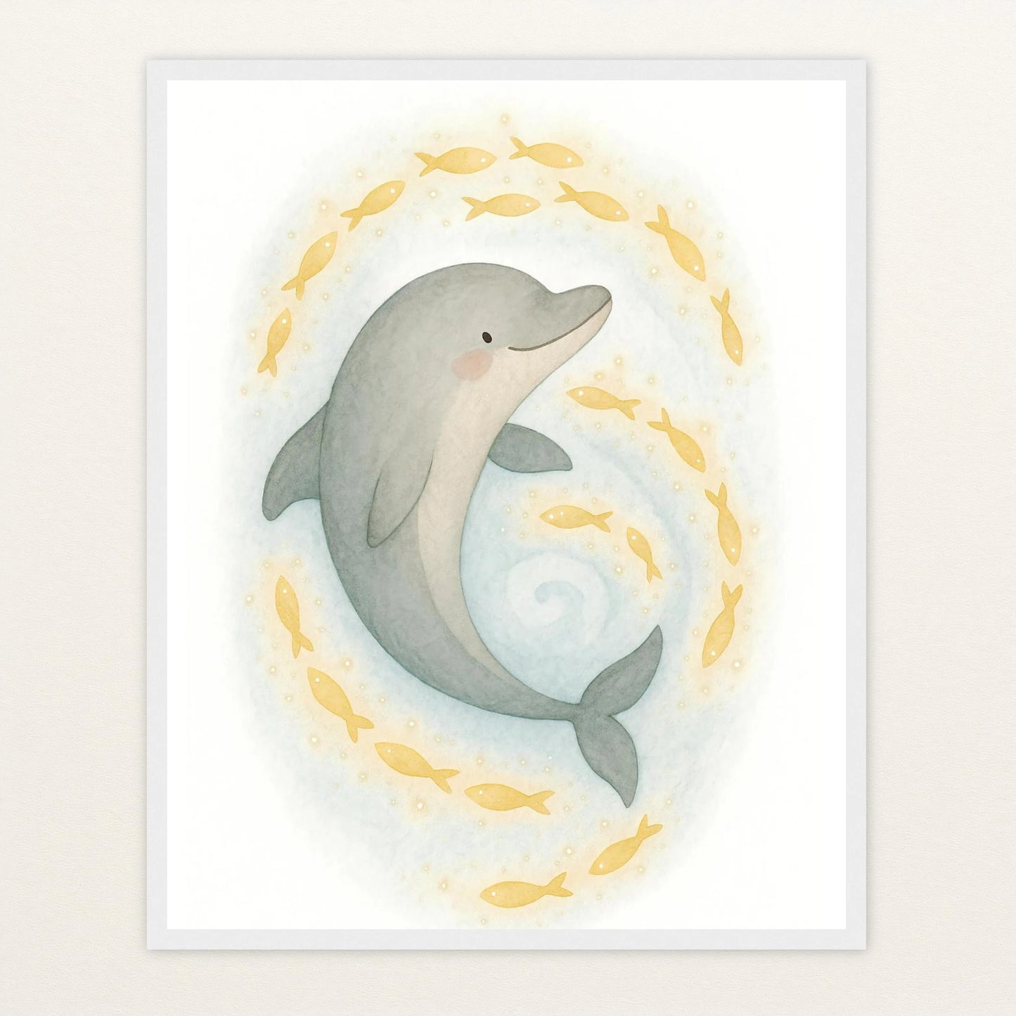 Dora der Delfin - Motiv: "Leuchtfische" Poster mit Holzrahmen von tinylearner