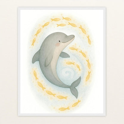 Dora der Delfin - Motiv: "Leuchtfische" Poster mit Holzrahmen von tinylearner