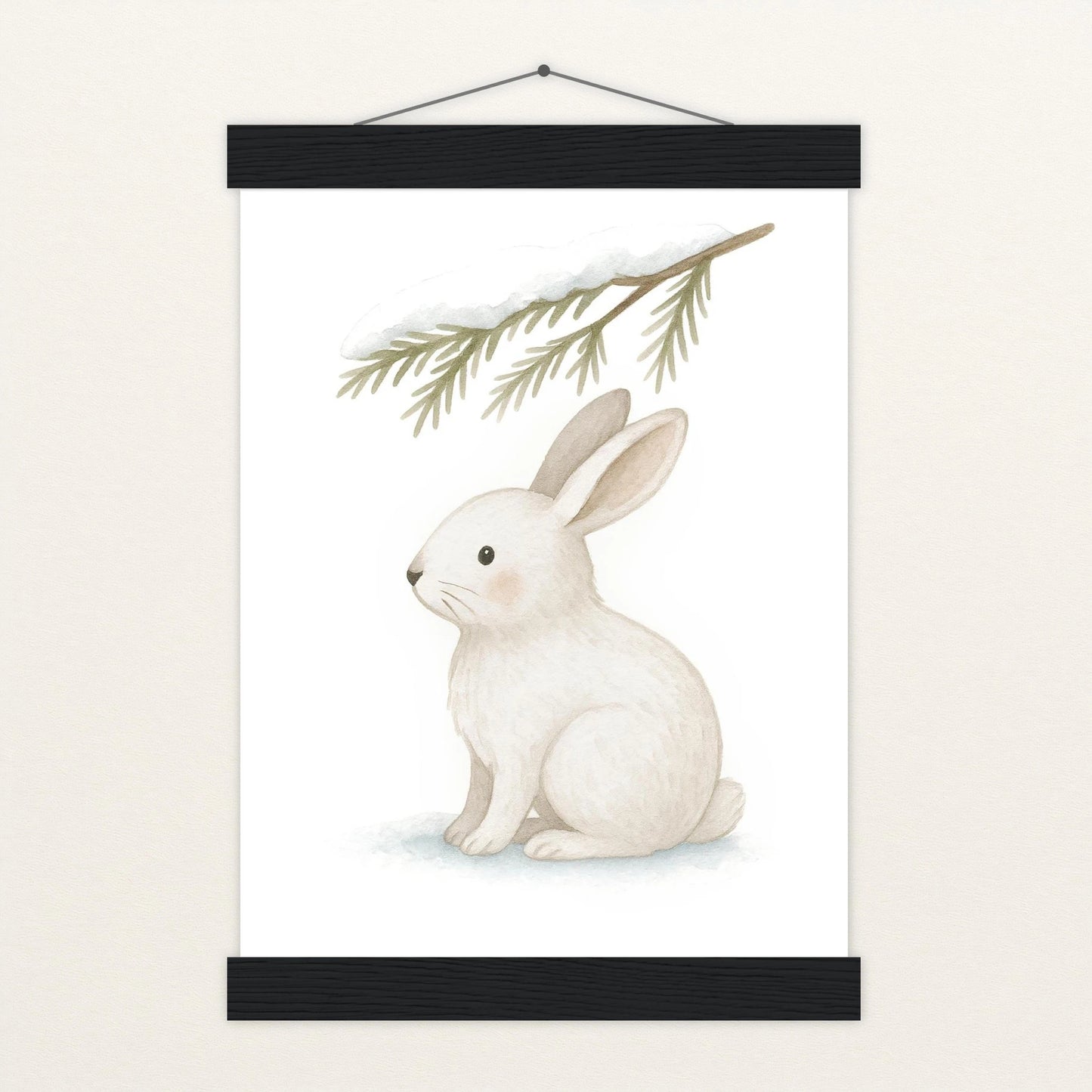 Sina der Schneehase - Motiv: "Nadelzweig" Poster mit Leisten von tinylearner