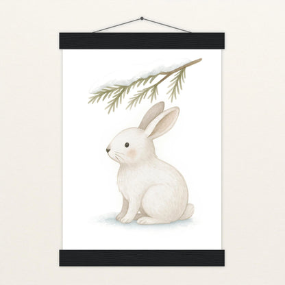 Sina der Schneehase - Motiv: "Nadelzweig" Poster mit Leisten von tinylearner