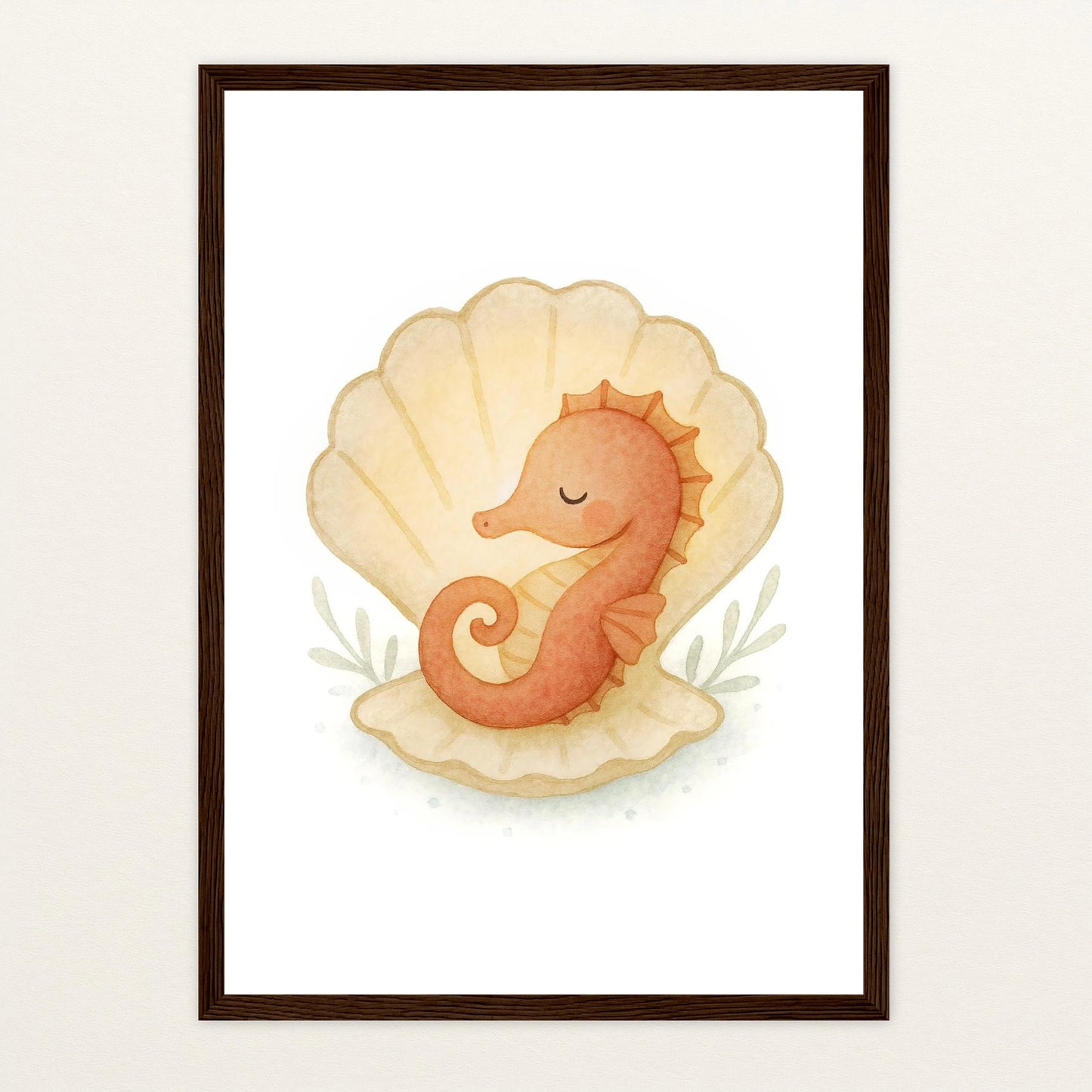 Suri das Seepferdchen - Motiv: "Muschel" Poster mit Holzrahmen von tinylearner