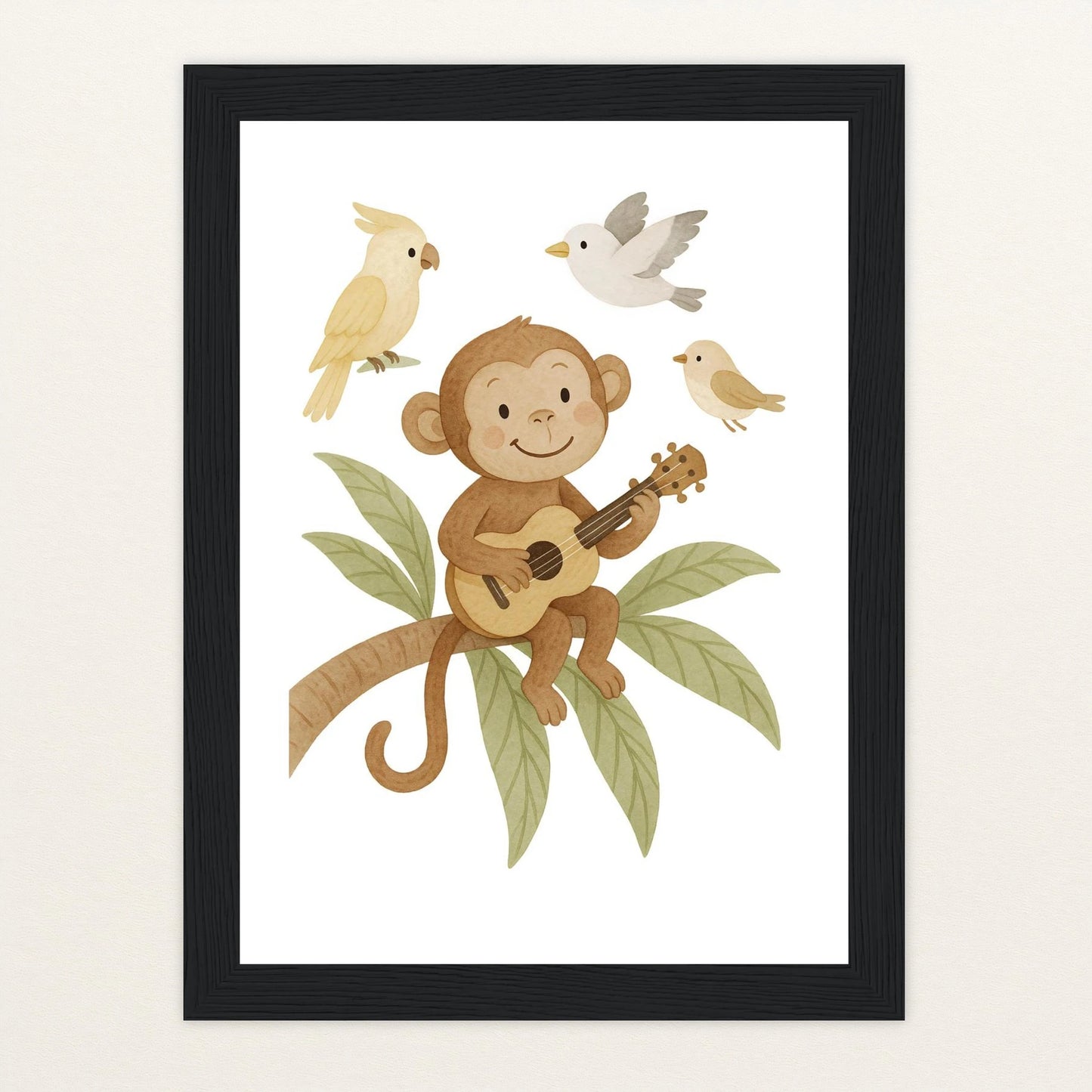 Aki der Affe - Motiv: "Ukulele" Poster mit Holzrahmen von tinylearner