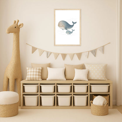 Willi der Wal - Motiv: "Familie" Poster mit Holzrahmen von tinylearner