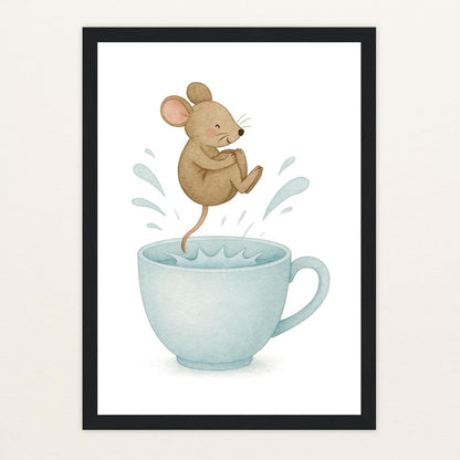 Mimi die Maus - Motiv: "Pool" Poster mit Holzrahmen von tinylearner