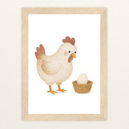 Hanni das Huhn - Motiv: "Ei" Poster mit Holzrahmen von tinylearner