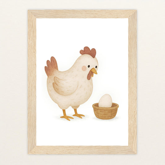 Hanni das Huhn - Motiv: "Ei" Poster mit Holzrahmen von tinylearner