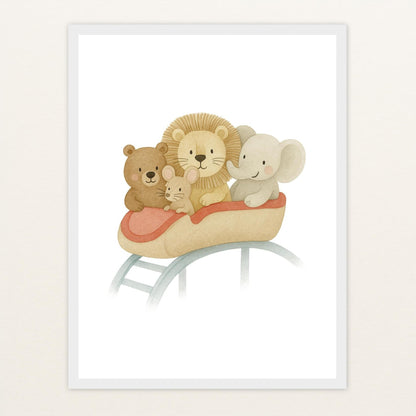 Tierfreunde - Motiv: "Achterbahn" Poster mit Holzrahmen von tinylearner