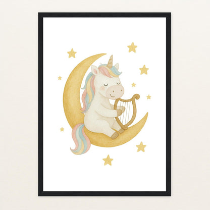 Luni das Einhorn - Motiv: "Mond" Poster mit Holzrahmen von tinylearner