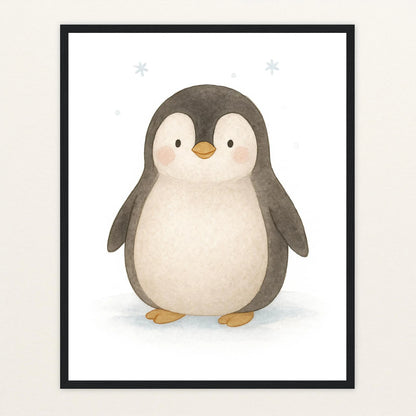 Pia der Pinguin Poster mit Holzrahmen von tinylearner
