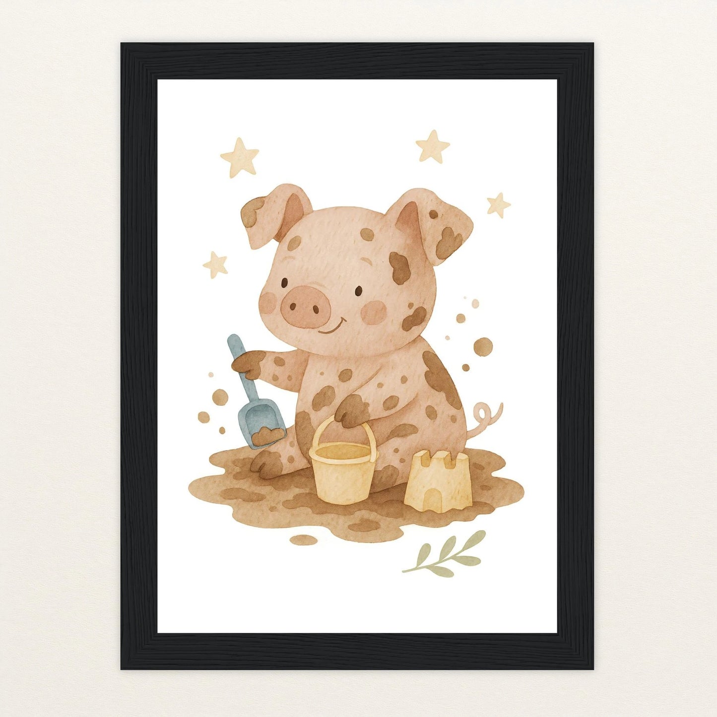 Susi das Schwein - Motiv: "Sandkasten" Poster mit Holzrahmen von tinylearner