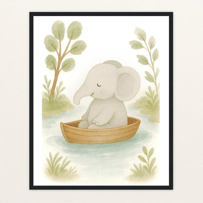 Emil der Elefant - Motiv: "Boot" Poster mit Holzrahmen von tinylearner