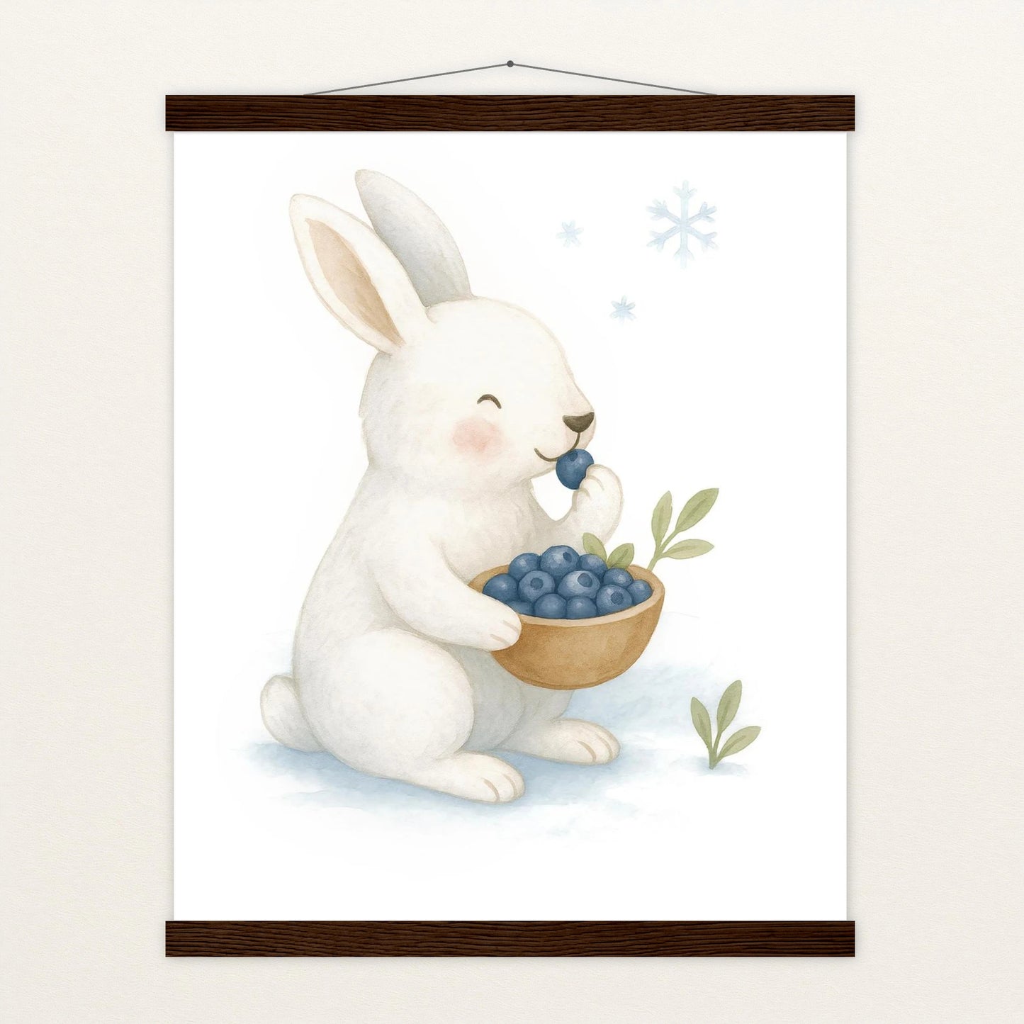 Sina der Schneehase - Motiv: "Blaubeeren" Poster mit Leisten von tinylearner