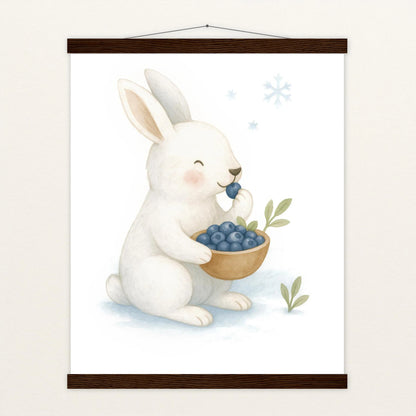 Sina der Schneehase - Motiv: "Blaubeeren" Poster mit Leisten von tinylearner