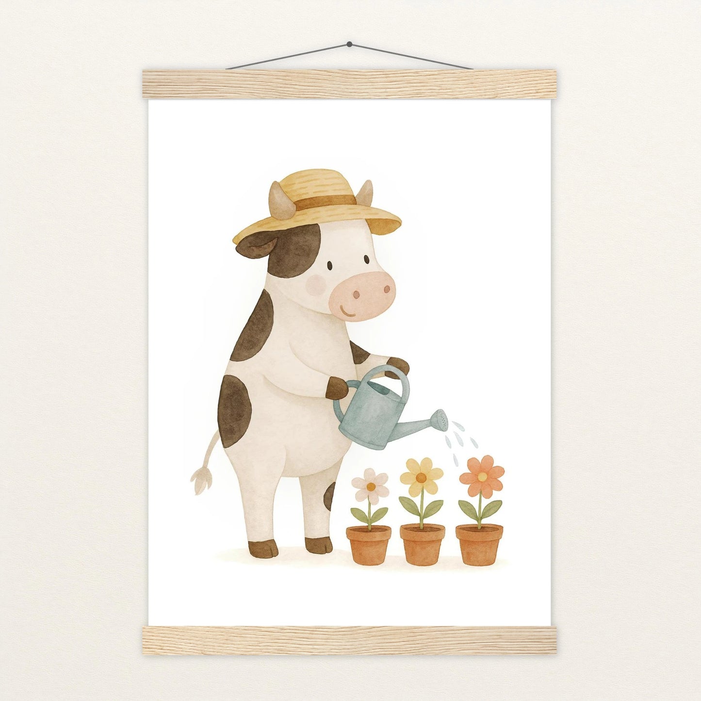 Klara die Kuh - Motiv: "Blumengießen" Poster mit Leisten von tinylearner