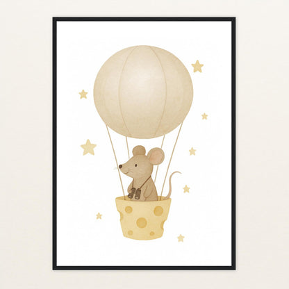 Mimi die Maus - Motiv: "Heißluftballon" Poster mit Holzrahmen von tinylearner