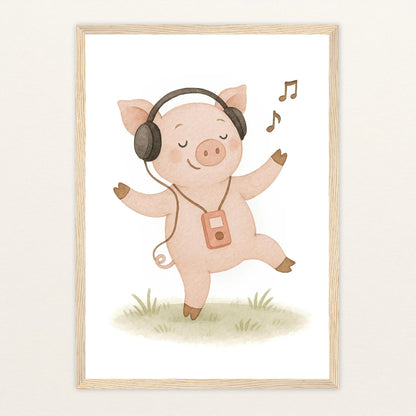 Susi das Schwein - Motiv: "Musik" Poster mit Holzrahmen von tinylearner