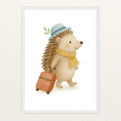 Iggi der Igel - Motiv: "Reisen" Poster mit Holzrahmen von tinylearner