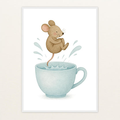 Mimi die Maus - Motiv: "Pool" Poster mit Holzrahmen von tinylearner