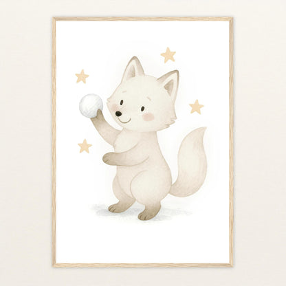 Pino der Polarfuchs - Motiv: "Schneeball" Poster mit Holzrahmen von tinylearner