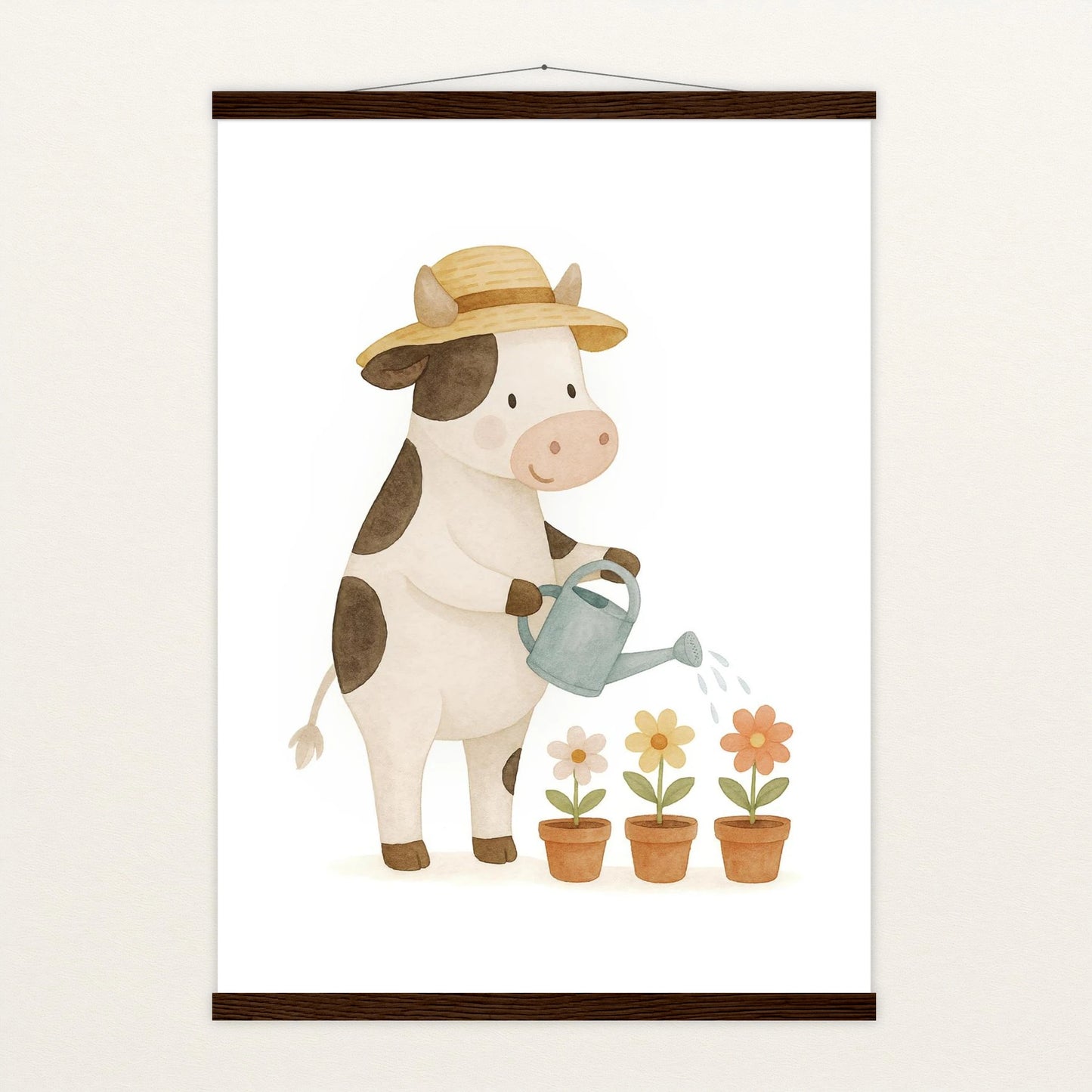 Klara die Kuh - Motiv: "Blumengießen" Poster mit Leisten von tinylearner