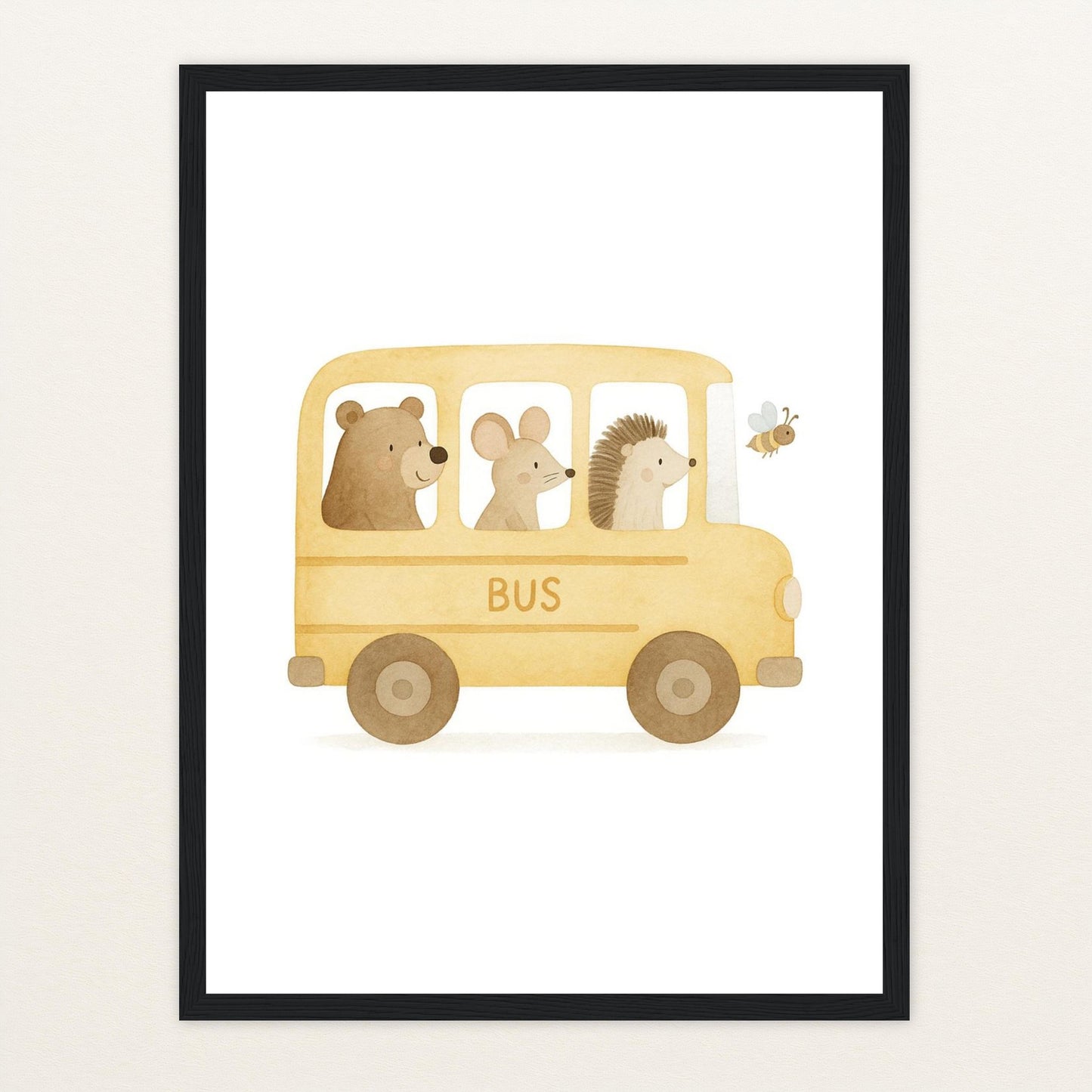 Tierfreunde - Motiv: "Schulbus" Poster mit Holzrahmen von tinylearner