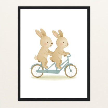 Holly der Hase - Motiv: "Tandem" Poster mit Holzrahmen von tinylearner