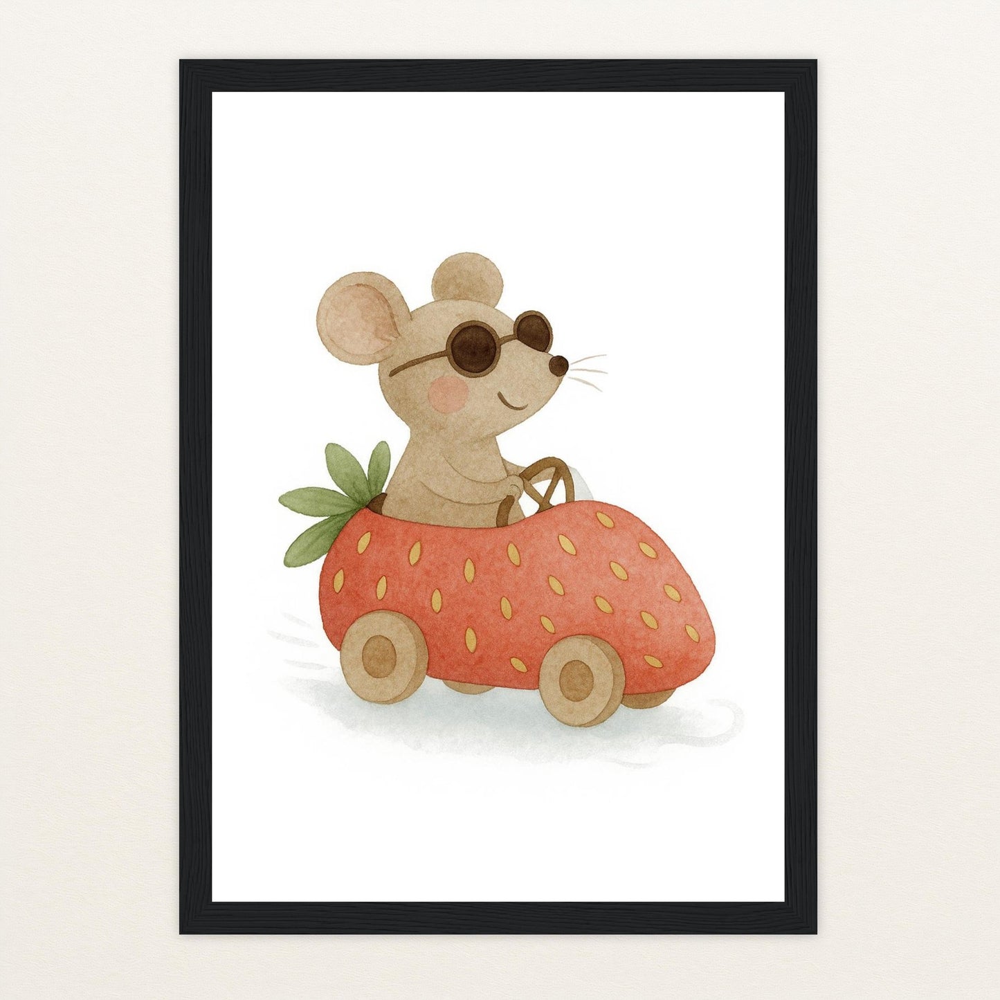 Mimi die Maus - Motiv: "Erdbeerwagen" Poster mit Holzrahmen von tinylearner