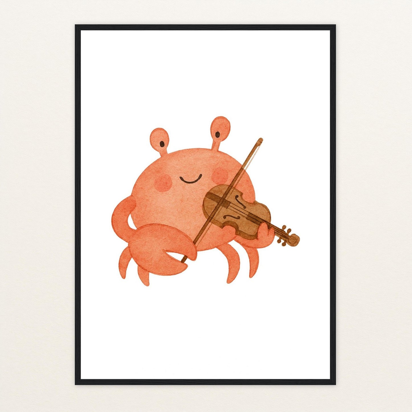 Krabbi der Krebs - Motiv: "Geige" Poster mit Holzrahmen von tinylearner
