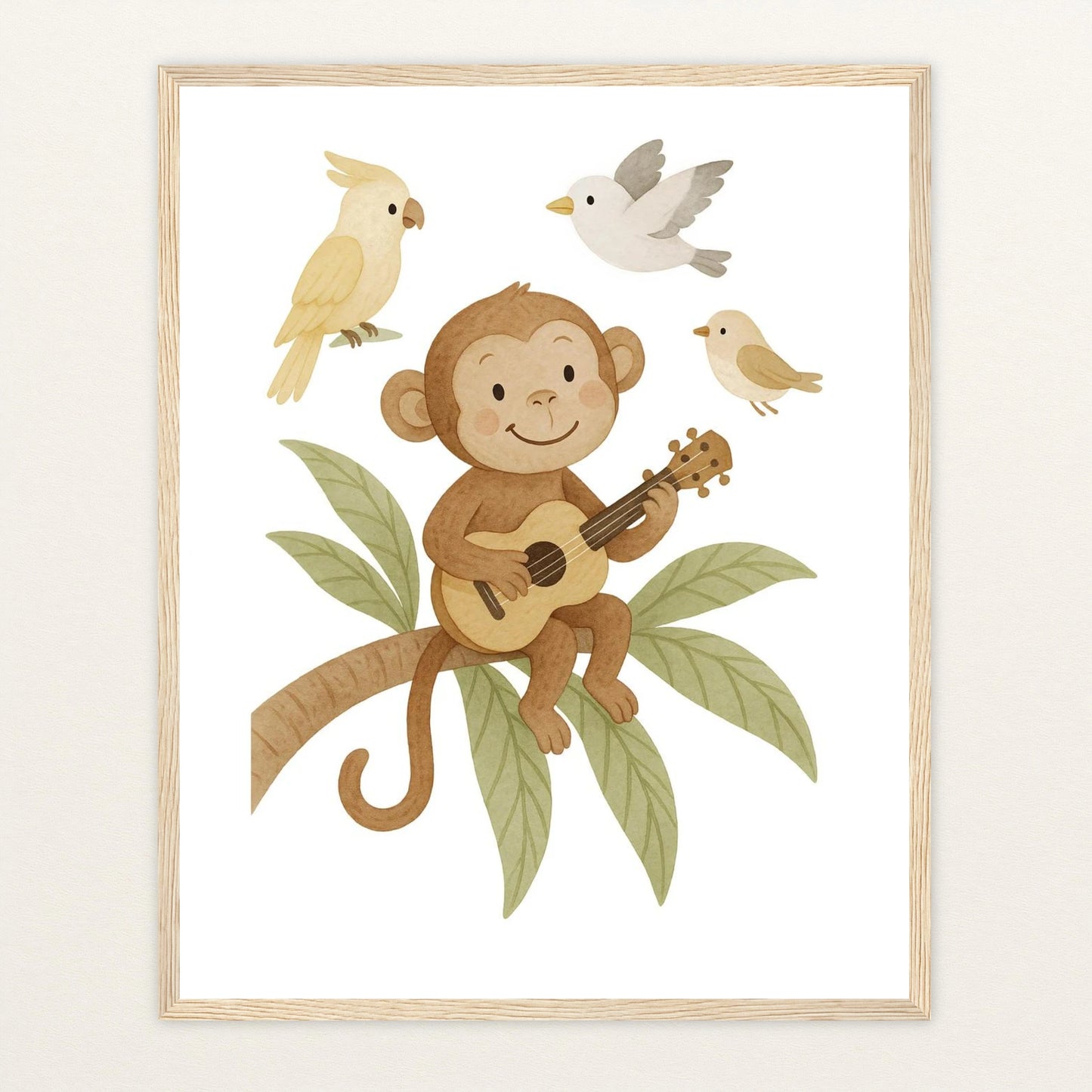 Aki der Affe - Motiv: "Ukulele" Poster mit Holzrahmen von tinylearner