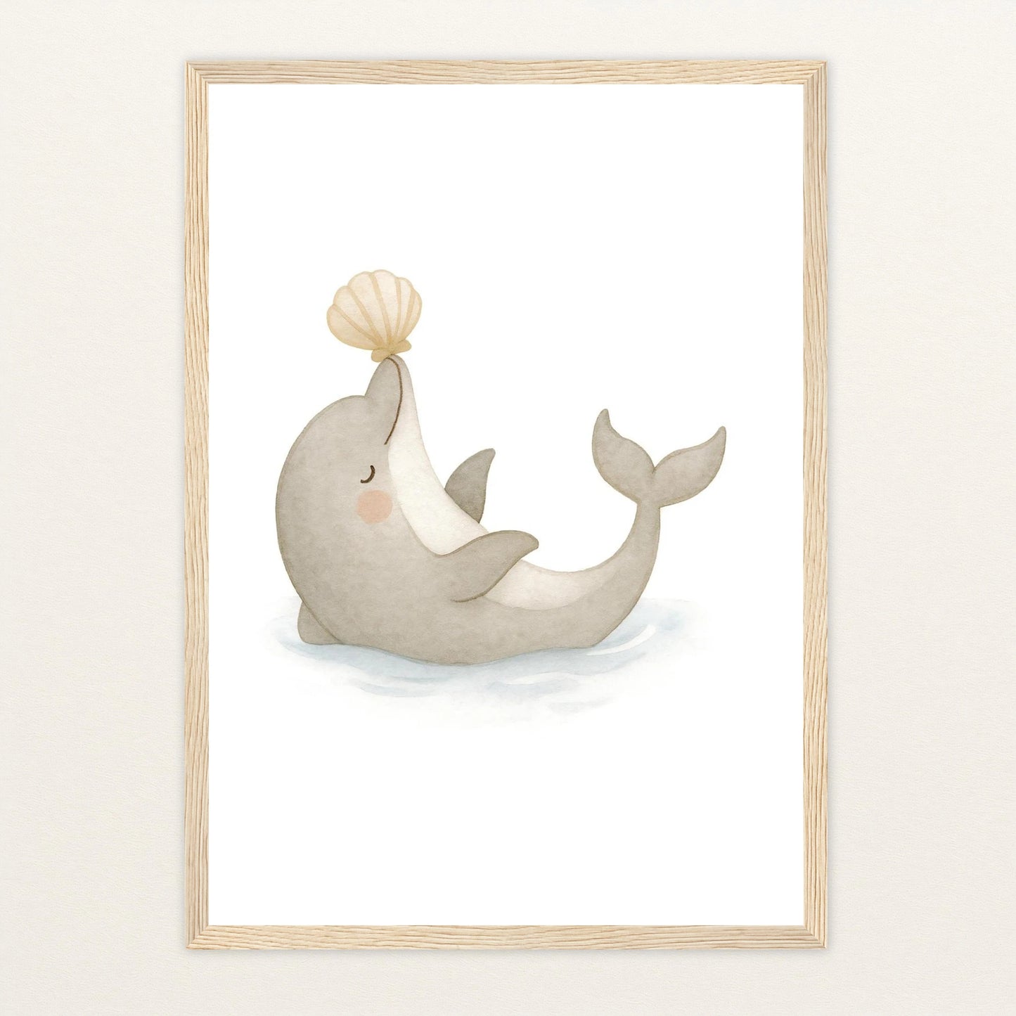 Dora der Delfin - Motiv: "Muschel" Poster mit Holzrahmen von tinylearner