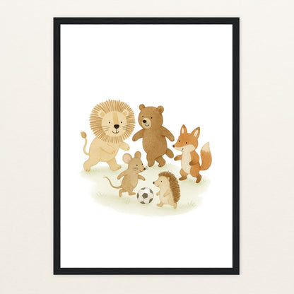 Tierfreunde - Motiv: "Fußball" Poster mit Holzrahmen von tinylearner