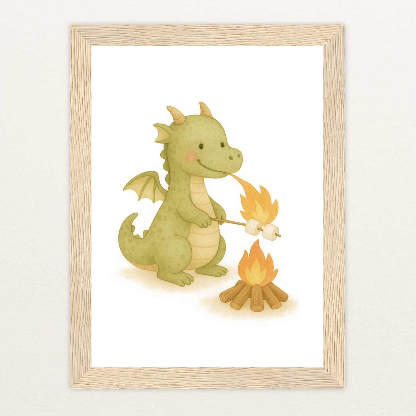 Drax der Drache - Motiv: "Marshmallows" Poster mit Holzrahmen von tinylearner