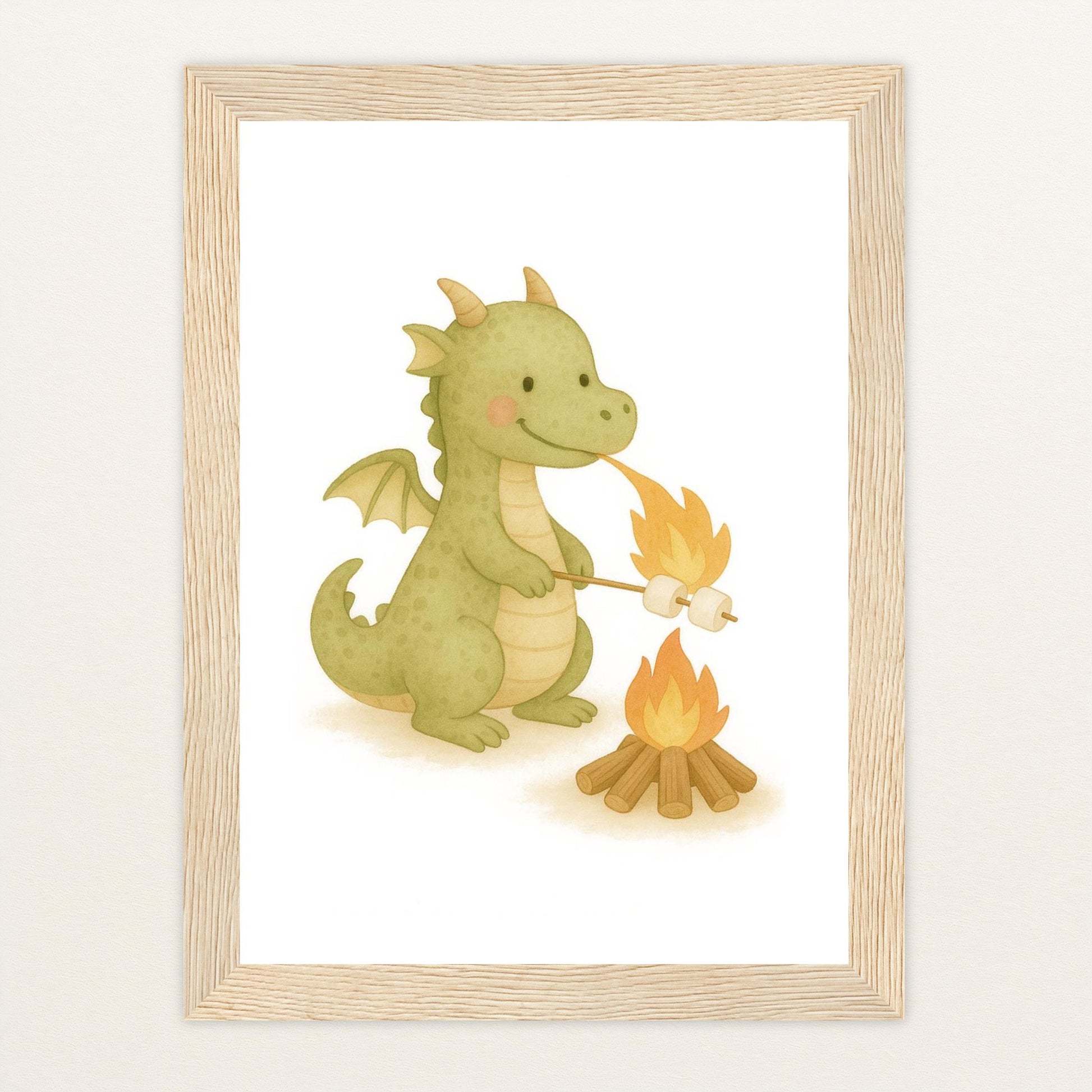 Drax der Drache - Motiv: "Marshmallows" Poster mit Holzrahmen von tinylearner