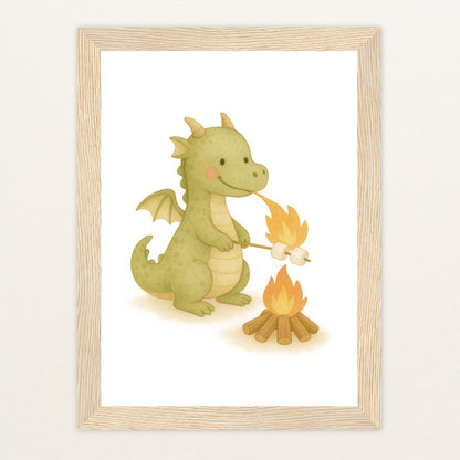 Drax der Drache - Motiv: "Marshmallows" Poster mit Holzrahmen von tinylearner