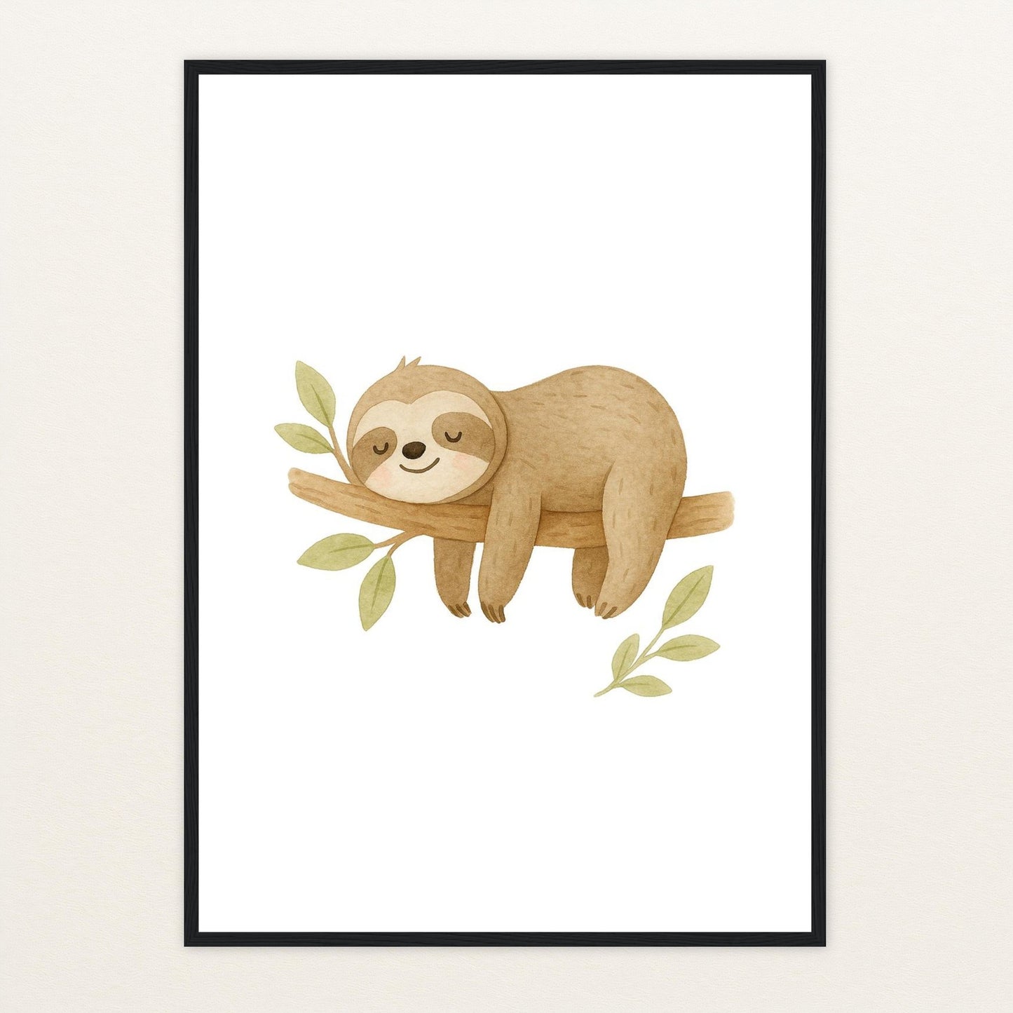 Fred das Faultier Poster mit Holzrahmen von tinylearner