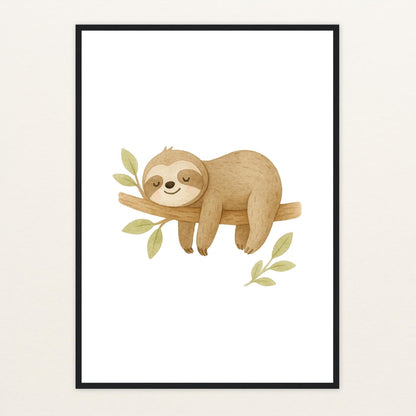 Fred das Faultier Poster mit Holzrahmen von tinylearner